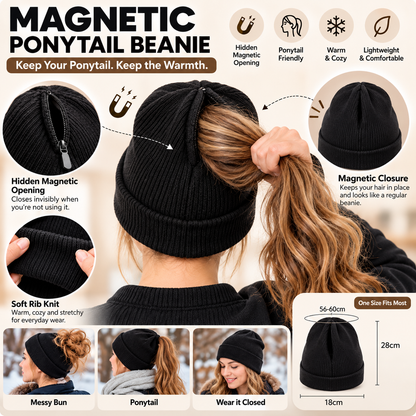 🔥 Last Day 50% OFF 🎩Magnetic Ponytail Beanie™ — Cozy Winter Knit Hat for High Ponytails