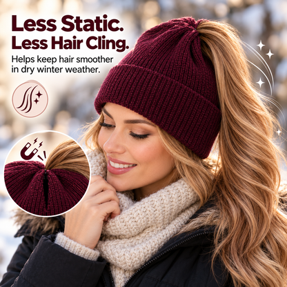 🔥 Last Day 50% OFF 🎩Magnetic Ponytail Beanie™ — Cozy Winter Knit Hat for High Ponytails