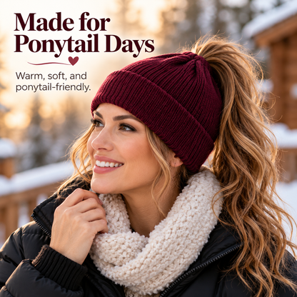 🔥 Last Day 50% OFF 🎩Magnetic Ponytail Beanie™ — Cozy Winter Knit Hat for High Ponytails