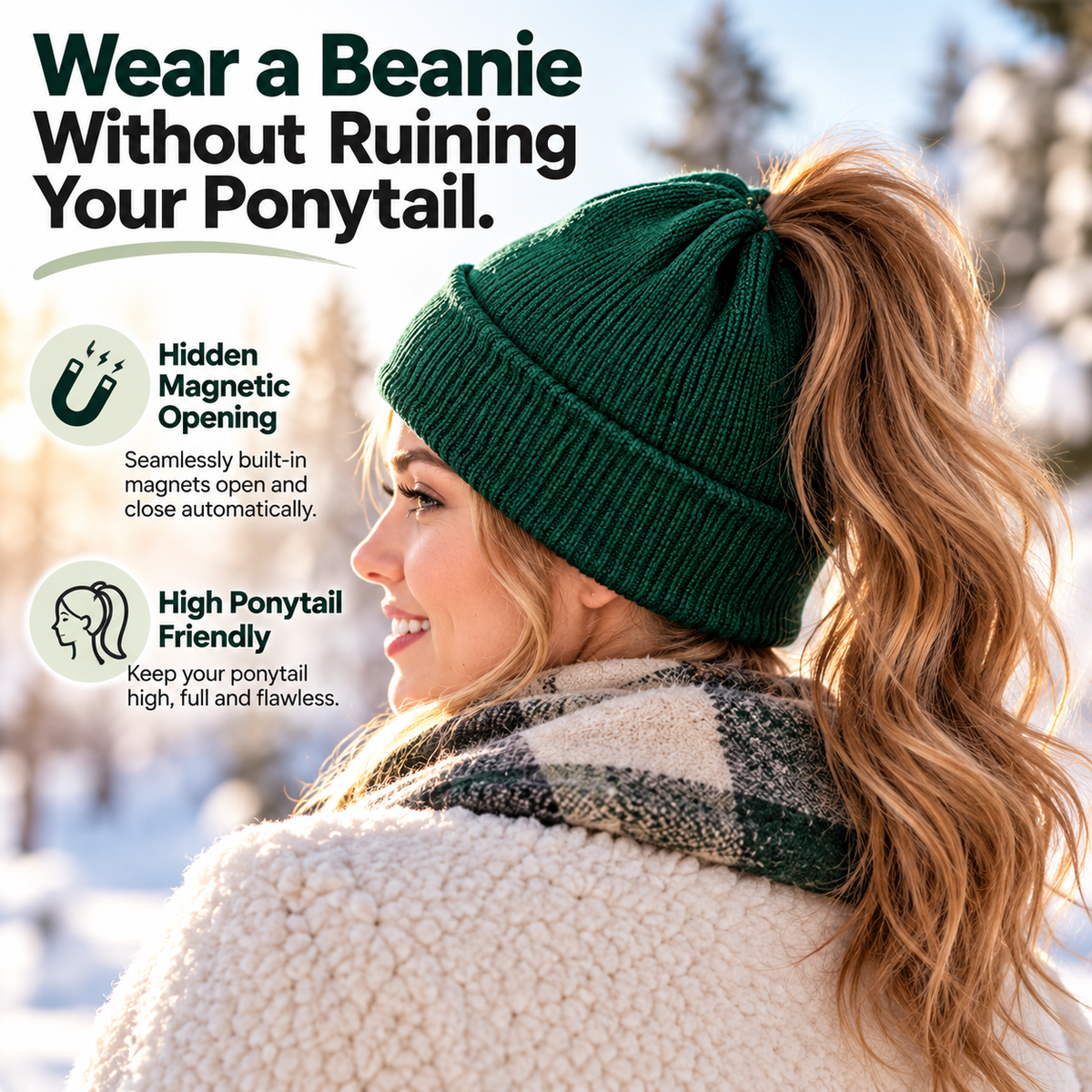 🔥 Last Day 50% OFF 🎩Magnetic Ponytail Beanie™ — Cozy Winter Knit Hat for High Ponytails