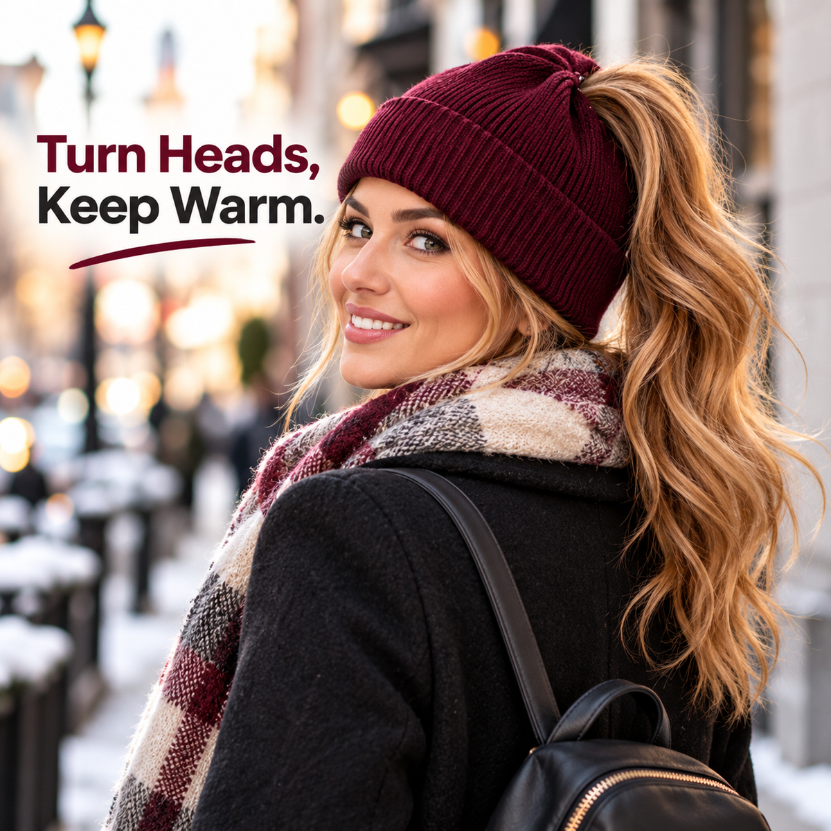 🔥 Last Day 50% OFF 🎩Magnetic Ponytail Beanie™ — Cozy Winter Knit Hat for High Ponytails