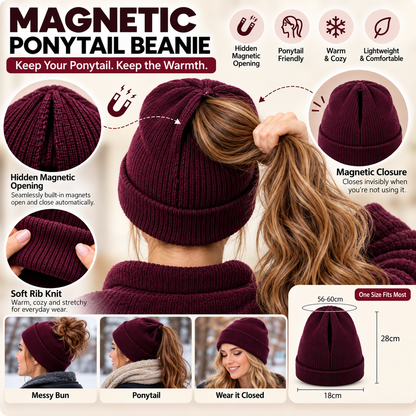🔥 Last Day 50% OFF 🎩Magnetic Ponytail Beanie™ — Cozy Winter Knit Hat for High Ponytails