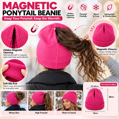 🔥 Last Day 50% OFF 🎩Magnetic Ponytail Beanie™ — Cozy Winter Knit Hat for High Ponytails
