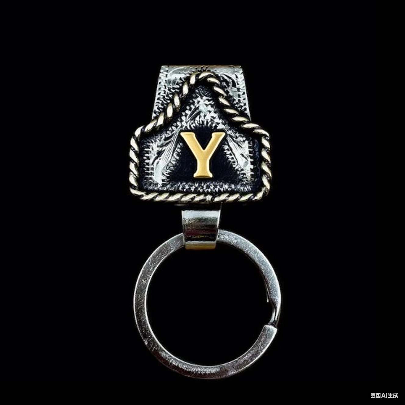 Vintage Brass Initial Cow Tag Keychain