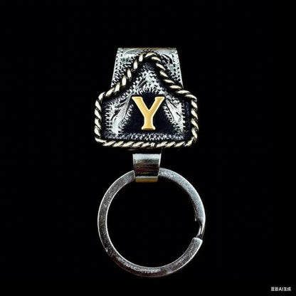 Vintage Brass Initial Cow Tag Keychain