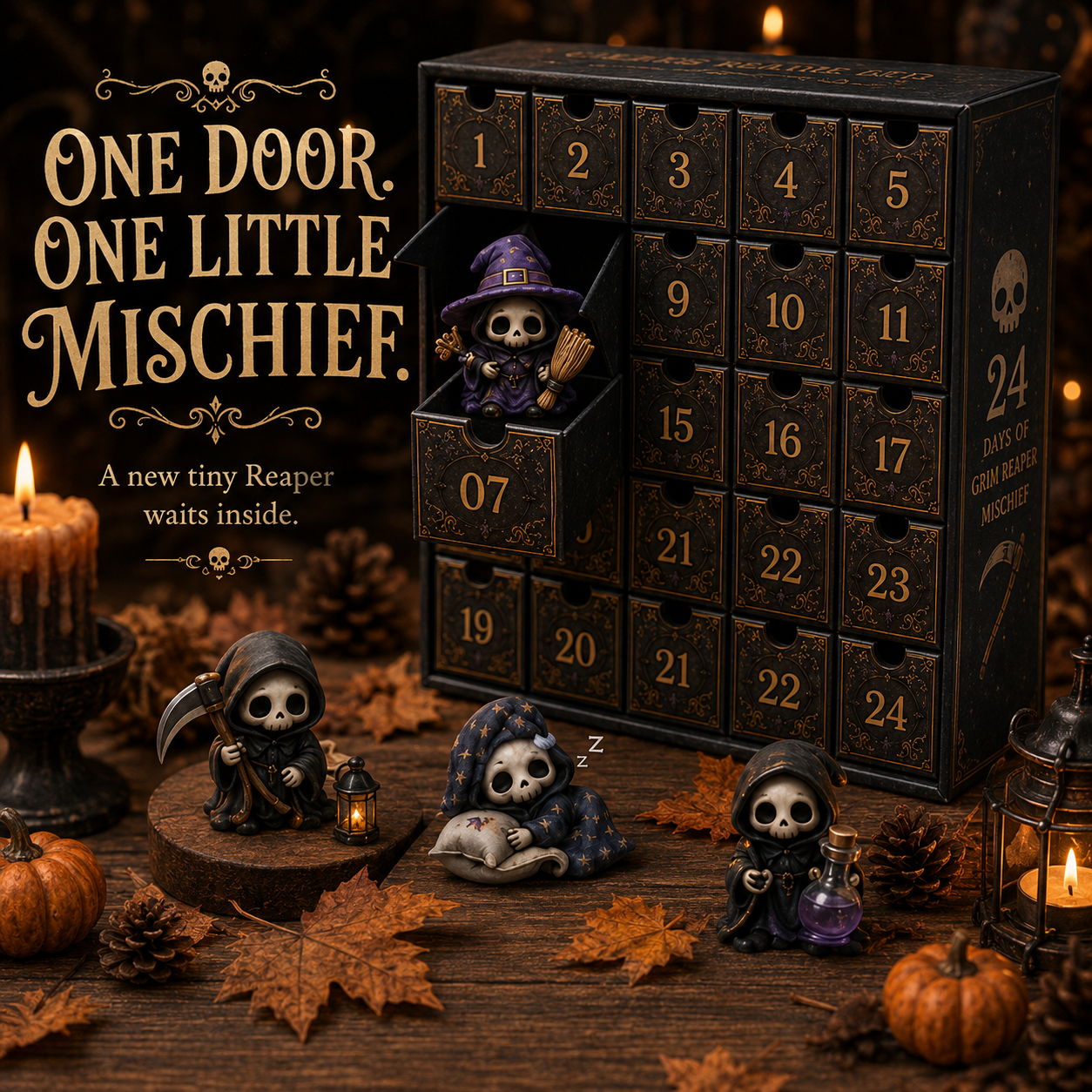 ✈️Last Day 50% OFF✨🔥Last Day 50% OFF-💀24 DAYS OF GRIM REAPER MISCHIEF|A Tiny Reaper Awaits Behind Every Door👻