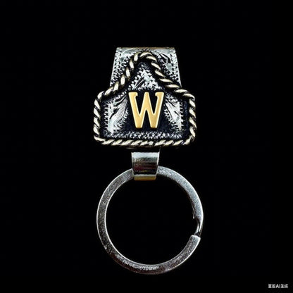 Vintage Brass Initial Cow Tag Keychain