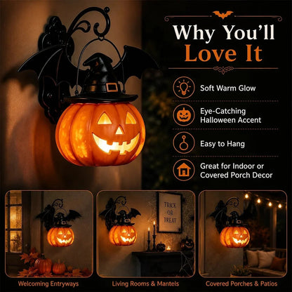 🔥50% OFF 🎃🦇 Bat Hat Pumpkin Wall Lamp – Halloween Decor