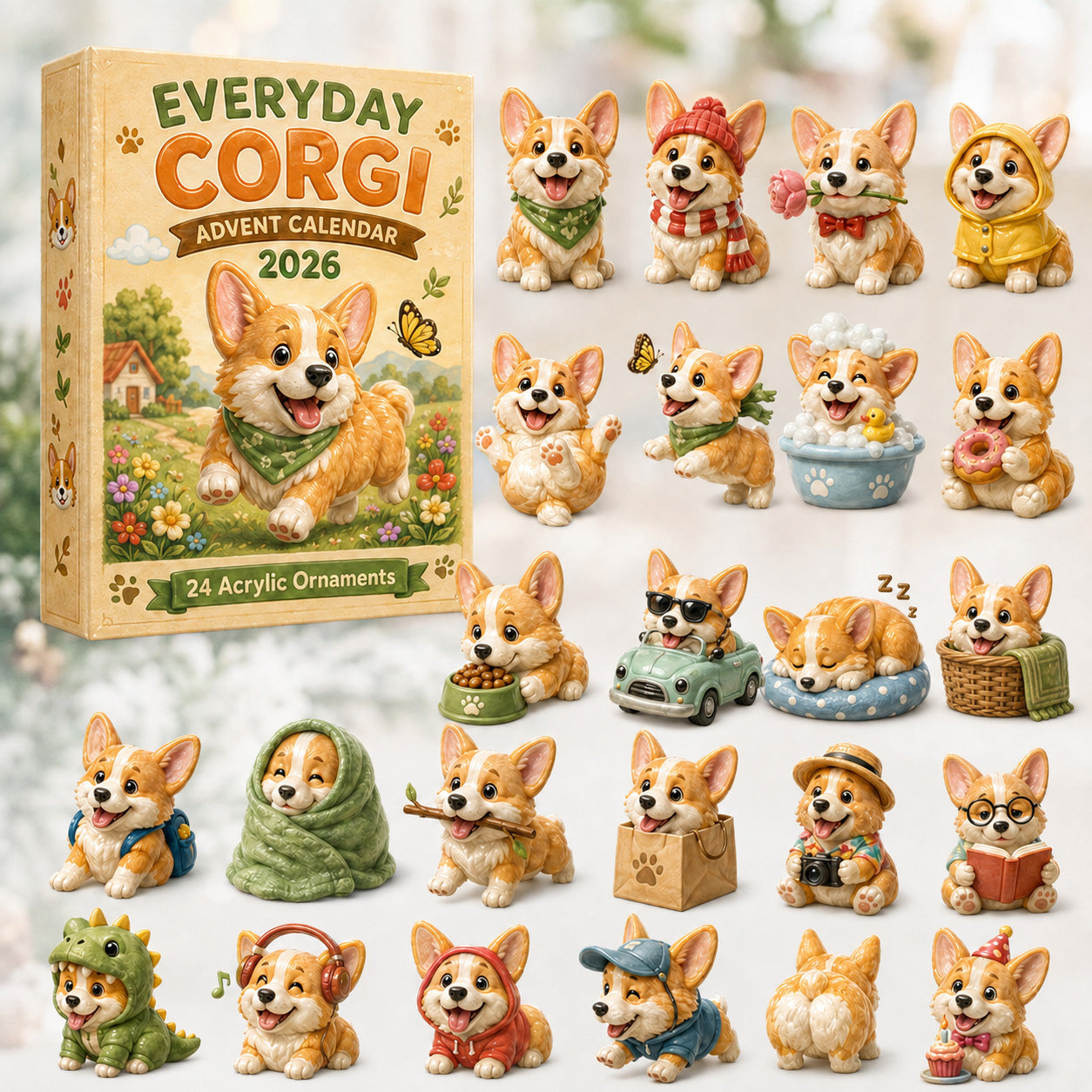 Everyday Corgi Advent Calendar 2026 with 24 corgi designs
