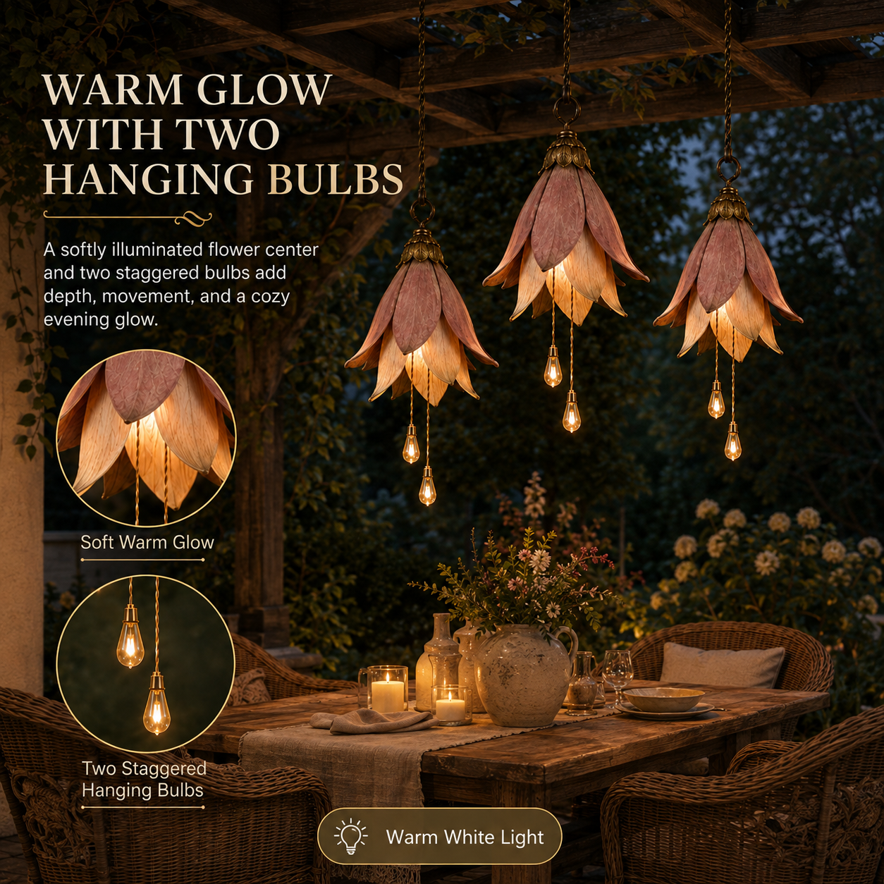 🌎Ends Today: 70% OFF!🔥🌸✨ Set of 3 Vintage Hanging Flower Lights – Warm Glow Garden & Patio Decor