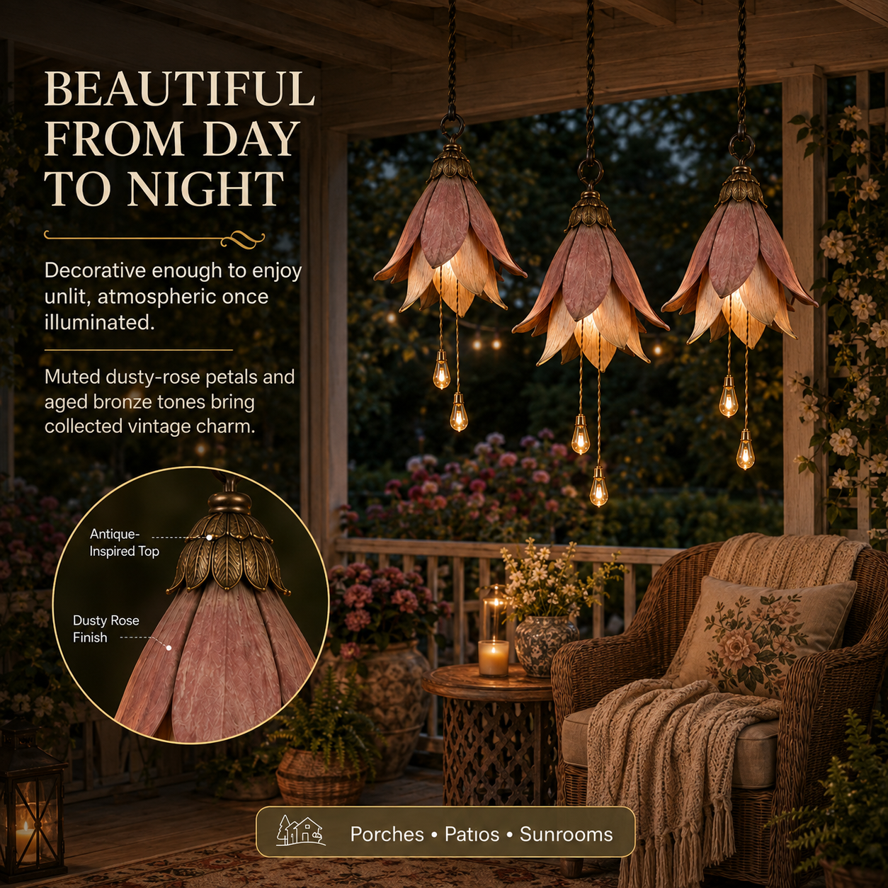 🌎Ends Today: 70% OFF!🔥🌸✨ Set of 3 Vintage Hanging Flower Lights – Warm Glow Garden & Patio Decor