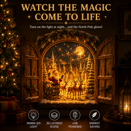 🎅 ✨Santa’s Secret Window Light – 3D Lighted North Pole Christmas Wall Decor