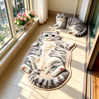 🐱Last Day 49% OFF✨Chubby Tabby Cat Shaped Rug 🤎