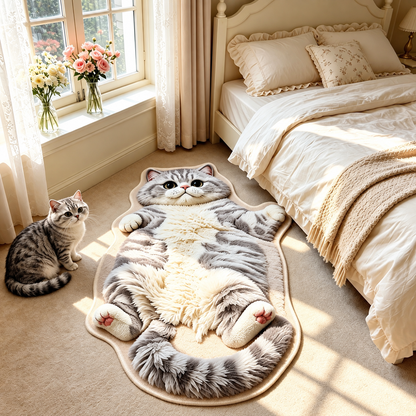 🐱Last Day 49% OFF✨Chubby Tabby Cat Shaped Rug 🤎