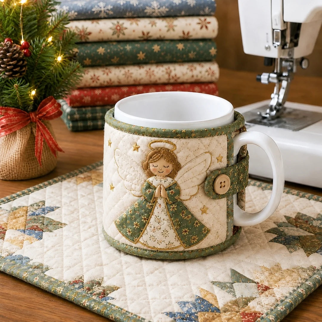 ✈️Last Day 50% OFF%🎄🧵Christmas Quilted Mug Cozy Sewing Kit - Cozy Holiday DIY Craft Set with 9 Festive Designs & Premium Fabric Materials