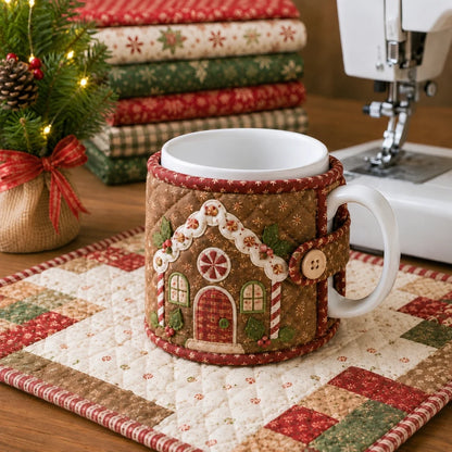 ✈️Last Day 50% OFF%🎄🧵Christmas Quilted Mug Cozy Sewing Kit - Cozy Holiday DIY Craft Set with 9 Festive Designs & Premium Fabric Materials