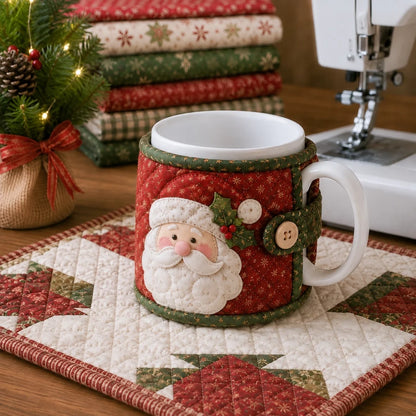 ✈️Last Day 50% OFF%🎄🧵Christmas Quilted Mug Cozy Sewing Kit - Cozy Holiday DIY Craft Set with 9 Festive Designs & Premium Fabric Materials