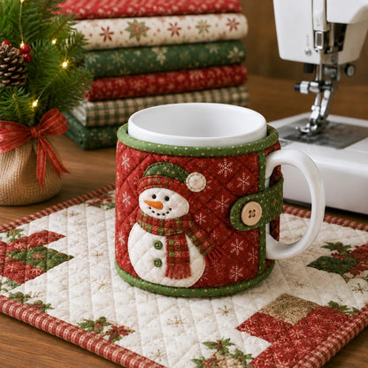 ✈️Last Day 50% OFF%🎄🧵Christmas Quilted Mug Cozy Sewing Kit - Cozy Holiday DIY Craft Set with 9 Festive Designs & Premium Fabric Materials