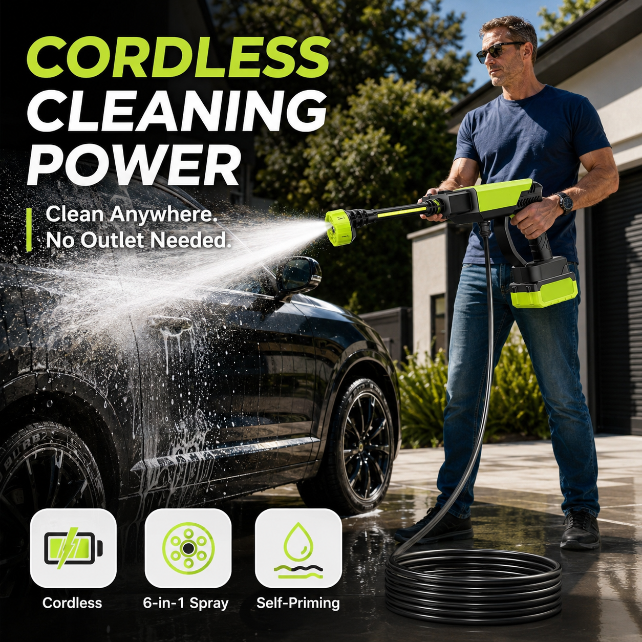 Cordless Portable Pressure Washer with 6-in-1 Nozzle