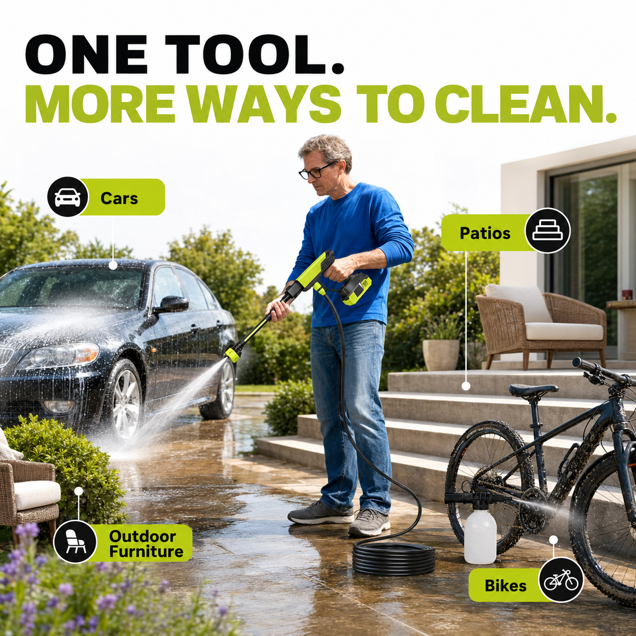 Cordless Portable Pressure Washer with 6-in-1 Nozzle