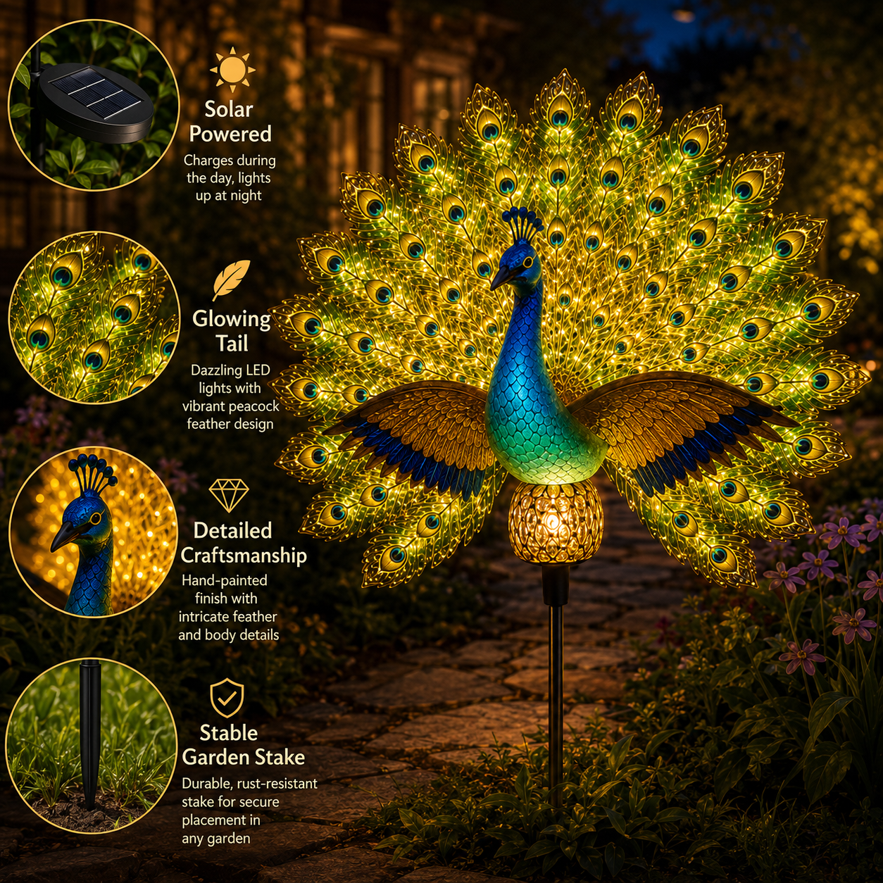 🏆Best Selling Solar Light🦚Solar Peacock Garden Sculpture