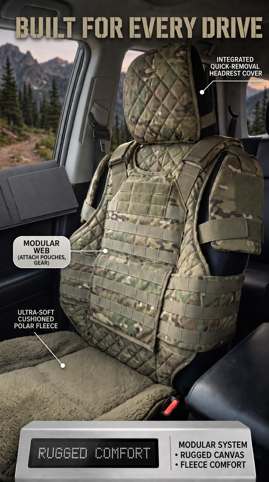 🏅2026 Best Seller🚙Rugged Truck Seat Cover – Tactical Storage, Seat Protection & All‑Day Comfort