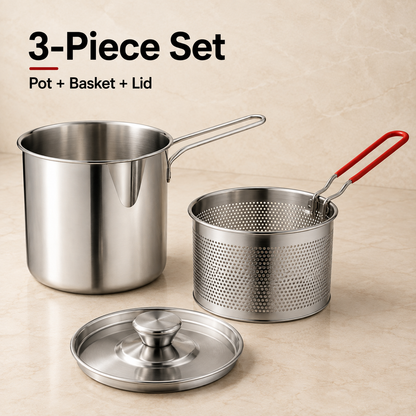 🌎Ends Today: 70% OFF!🔥2026🔥🍟 Personal Mini Deep Fryer Set – Stainless Steel Pot with Lift-Out Draining Basket & Food Tongs
