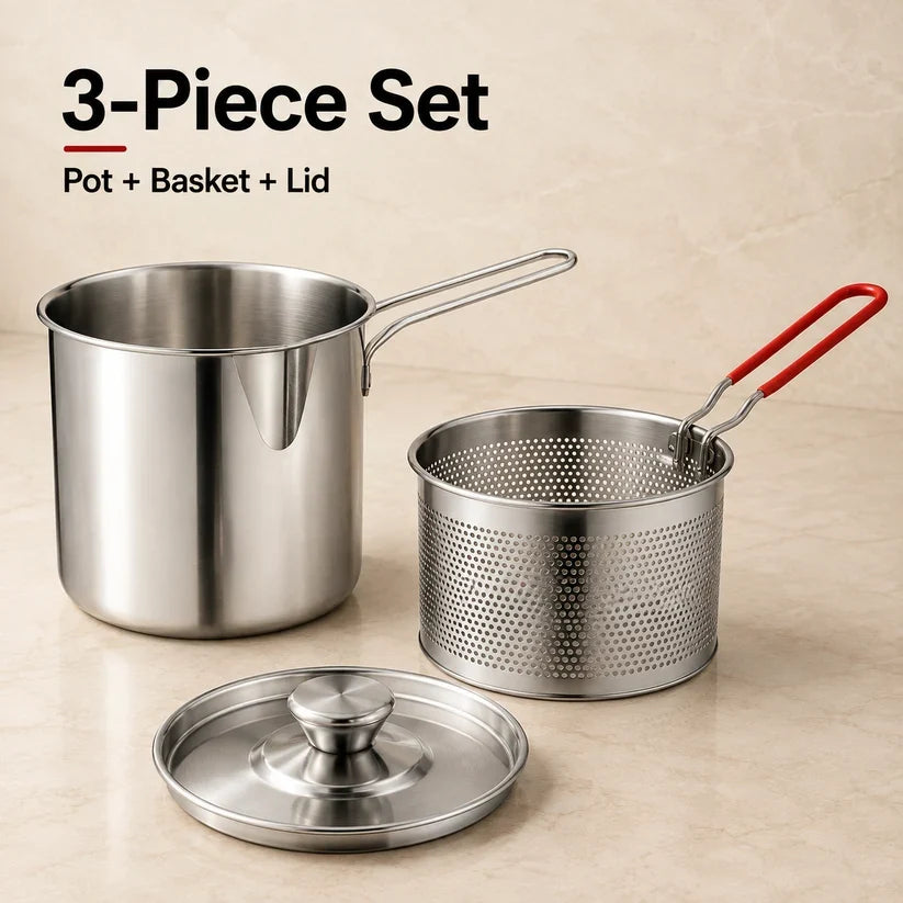 🔥2026🍟 Personal Mini Deep Fryer Set – Stainless Steel Pot with Lift-Out Draining Basket & Food Tongs