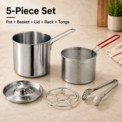 🌎Ends Today: 70% OFF!🔥2026🔥🍟 Personal Mini Deep Fryer Set – Stainless Steel Pot with Lift-Out Draining Basket & Food Tongs