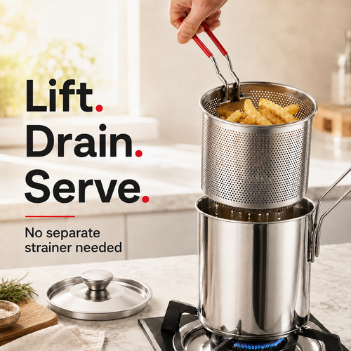 🌎Ends Today: 70% OFF!🔥2026🔥🍟 Personal Mini Deep Fryer Set – Stainless Steel Pot with Lift-Out Draining Basket & Food Tongs