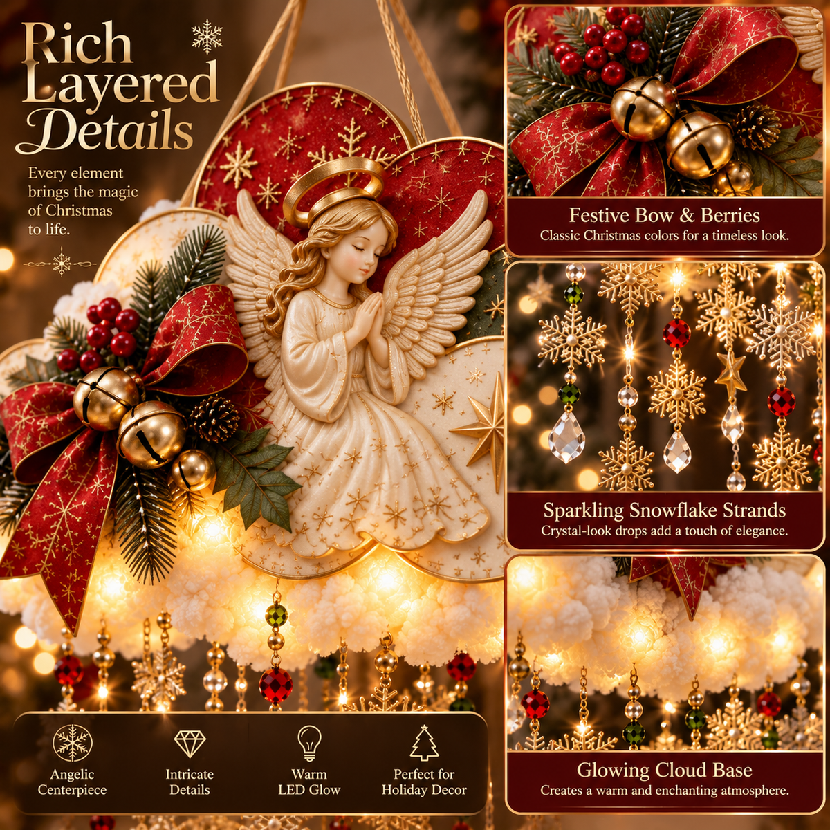 ✈️Last Day 50% OFF🪽✨ Angelic Christmas Snowfall Cloud – Lighted Hanging Holiday Decor☁️