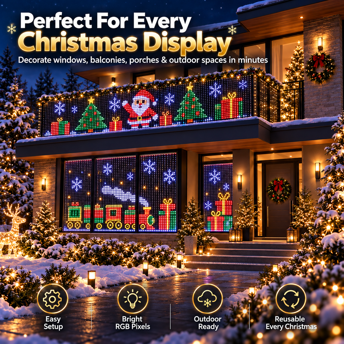 🔥LAST DAY 49% OFF -🎄 Smart RGB Pixel LED Curtain Lights | App-Controlled Dynamic Holiday Light Show for Outdoor Home Decoration