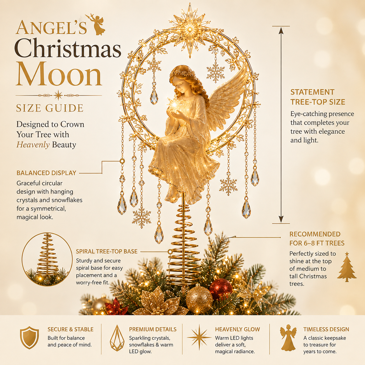 ✈️Last Day 49% OFF✨ Angel’s Christmas Moon Lighted Angel Tree Topper