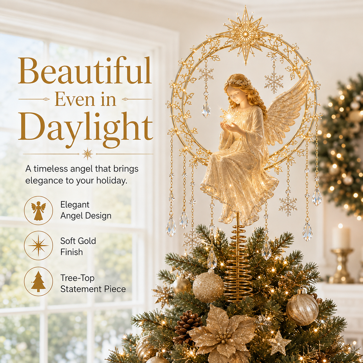 ✈️Last Day 49% OFF✨ Angel’s Christmas Moon Lighted Angel Tree Topper