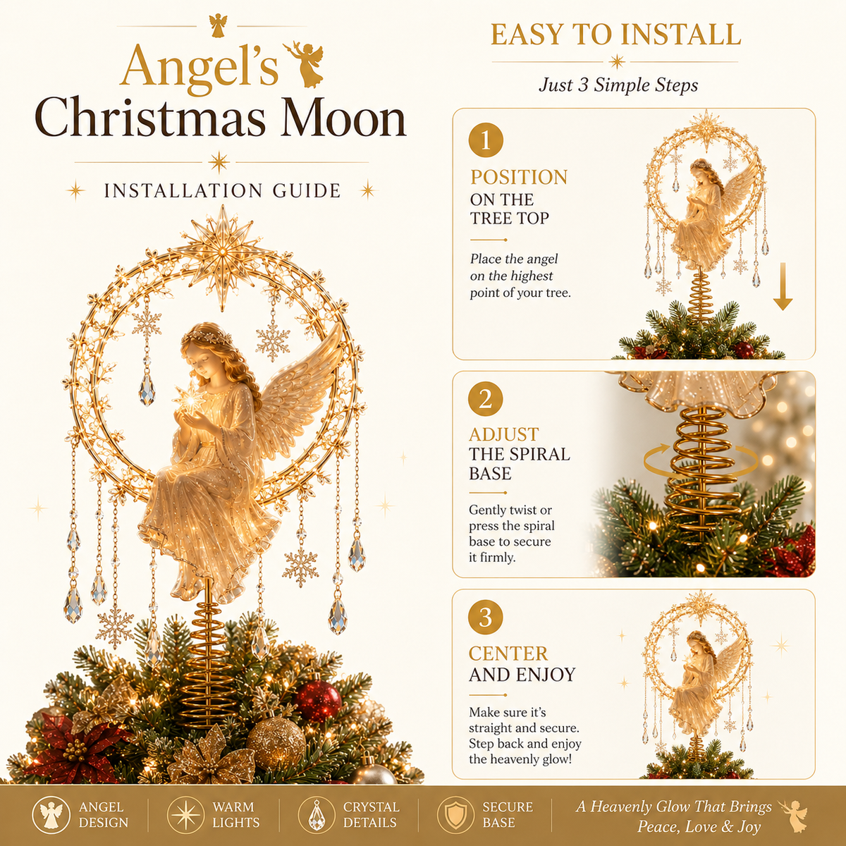 ✈️Last Day 49% OFF✨ Angel’s Christmas Moon Lighted Angel Tree Topper