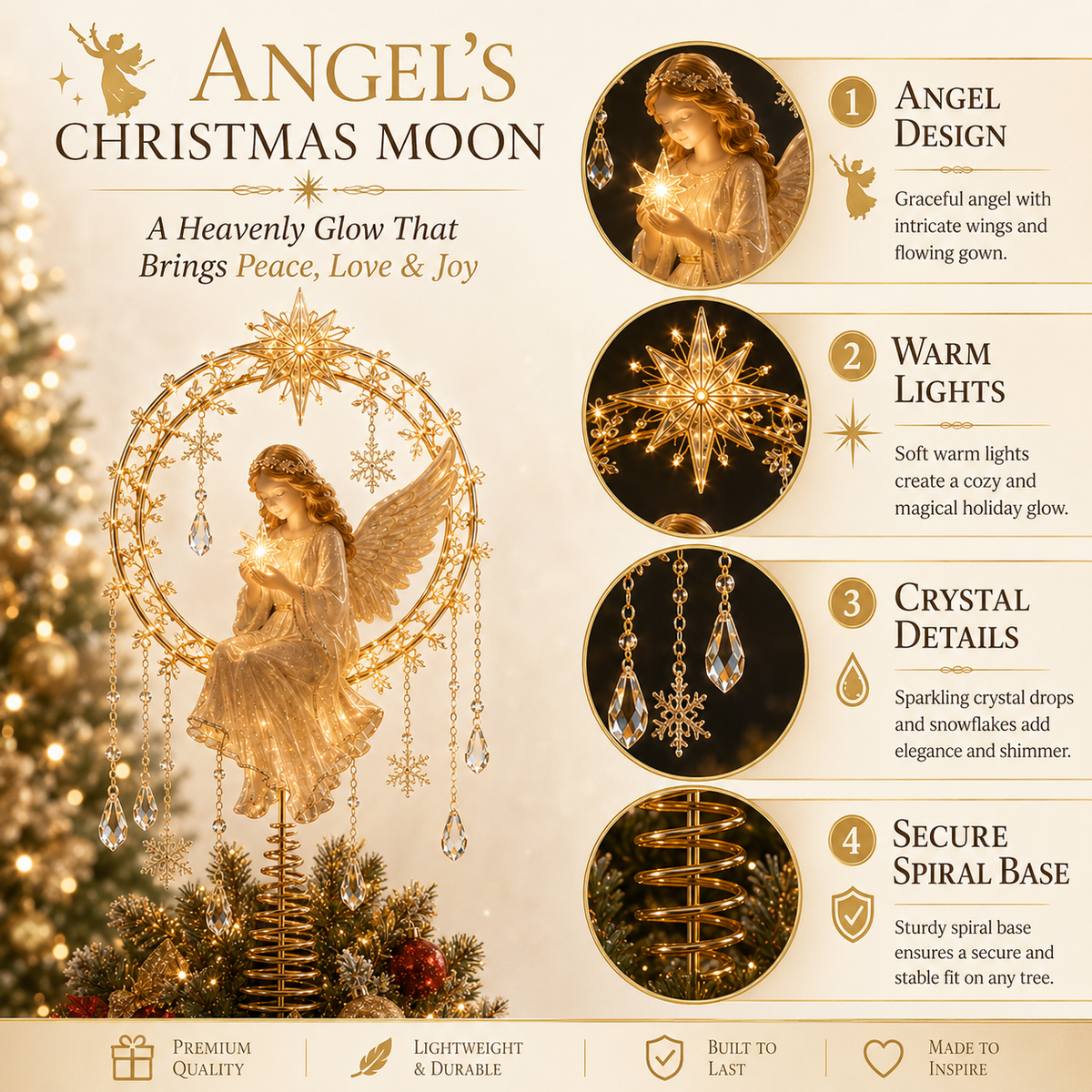 ✈️Last Day 49% OFF✨ Angel’s Christmas Moon Lighted Angel Tree Topper