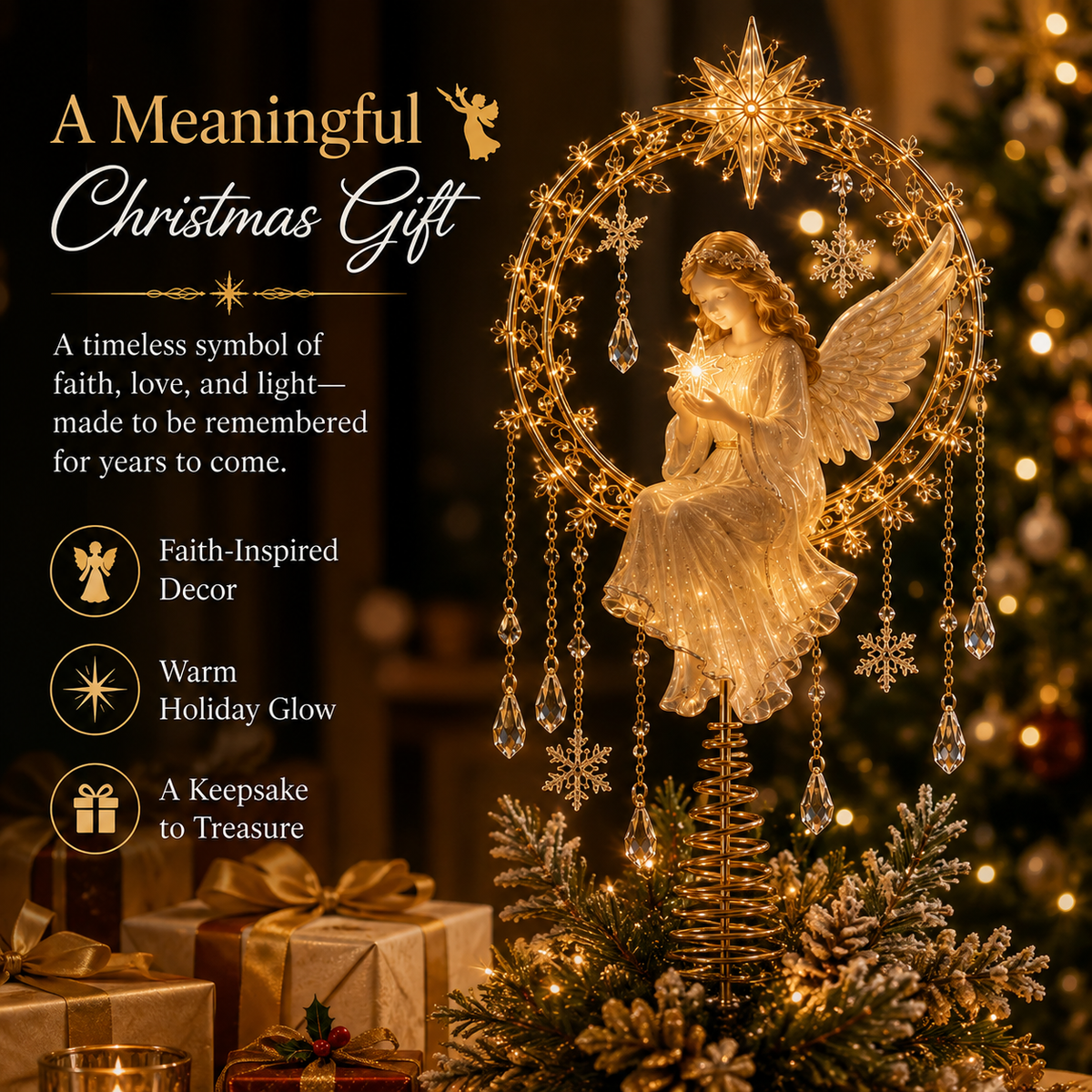 ✈️Last Day 49% OFF✨ Angel’s Christmas Moon Lighted Angel Tree Topper