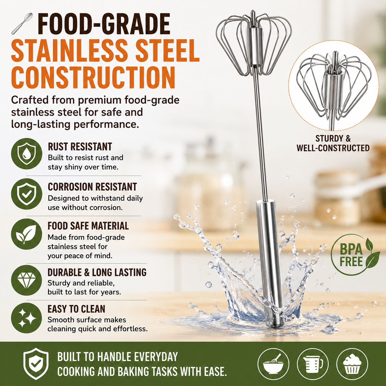🌎Ends Today: 70% OFF!🔥🥄✨ Stainless Steel Hand-Push Rotary Whisk – Effortless Mixing in Seconds!
