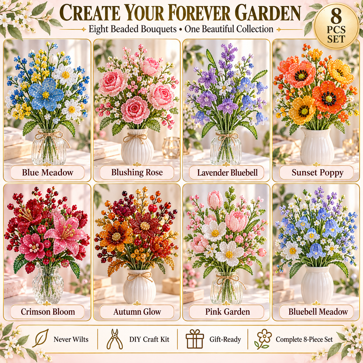 ⏳ Last Day 49% OFF –🌼✨DIY Beaded Wildflower Bouquet Kit – Handmade Crystal Flower Craft Set🌸✨