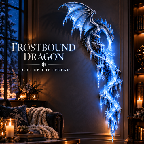 💙Frostbound Dragon—Illuminated 3D Wall Sculpture ❄️🐉