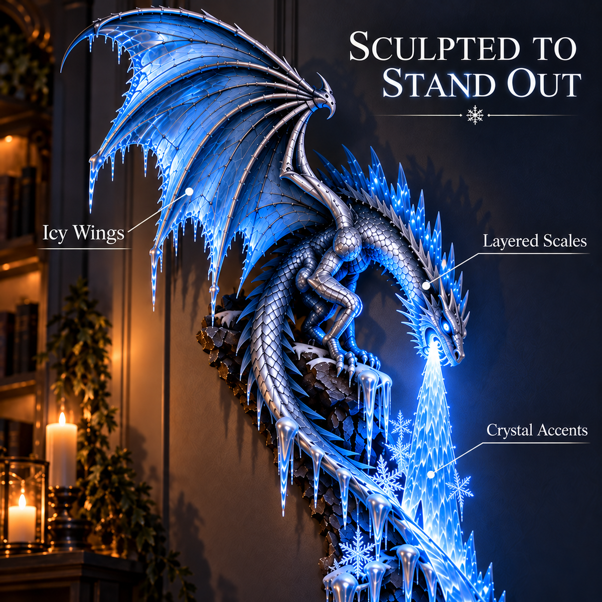 💙Frostbound Dragon—Illuminated 3D Wall Sculpture ❄️🐉