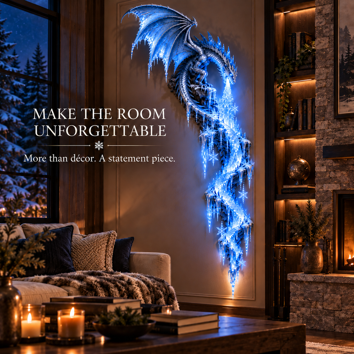 💙Frostbound Dragon—Illuminated 3D Wall Sculpture ❄️🐉