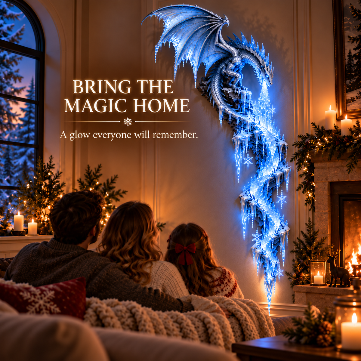 💙Frostbound Dragon—Illuminated 3D Wall Sculpture ❄️🐉