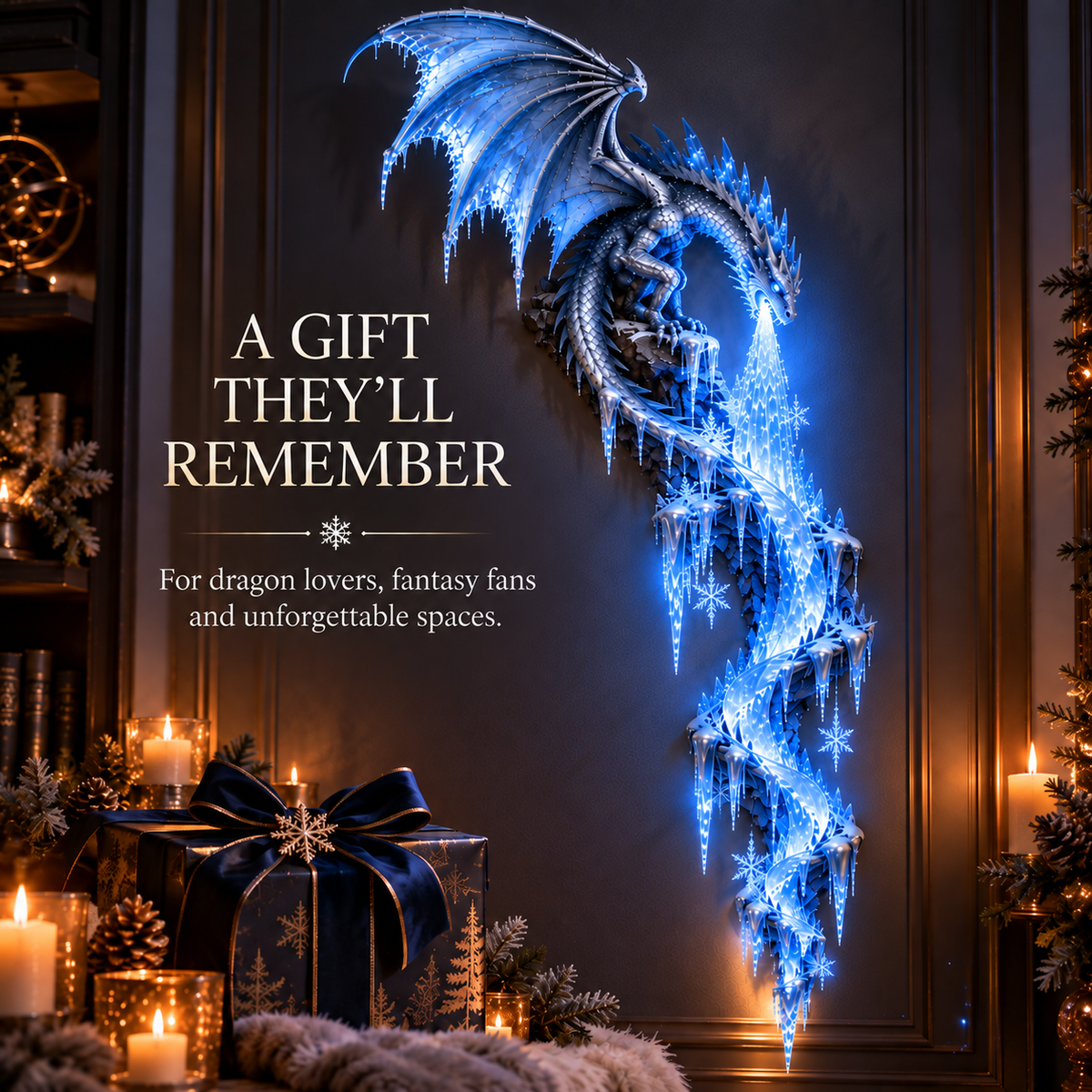 💙Frostbound Dragon—Illuminated 3D Wall Sculpture ❄️🐉