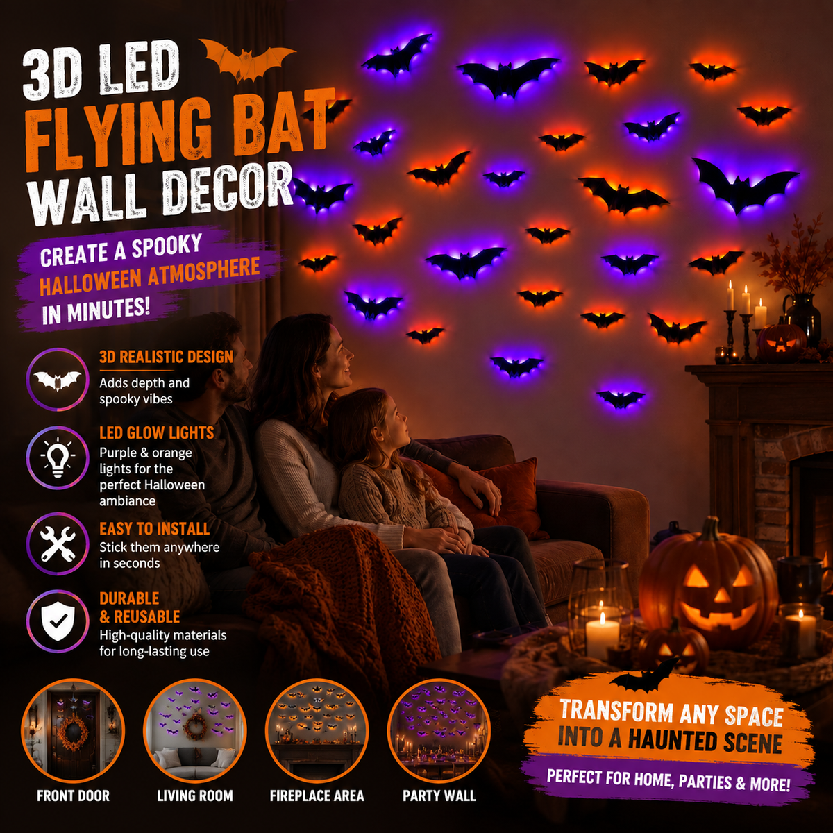 🦇✨ Transform Your Home Into A Halloween Scene! 🎃 3D LED Flying Bat Wall Decor | Create A Spooky Atmosphere In Minutes
