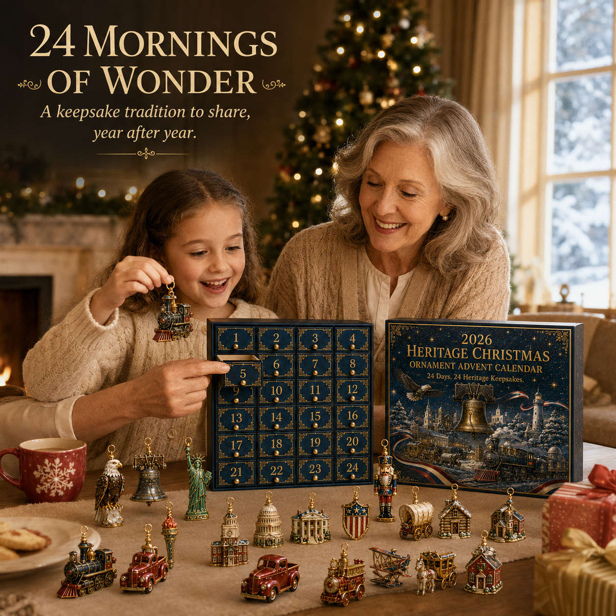 Family opening the Heritage Christmas Advent Calendar together