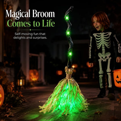 ⭐🧹 Animated Moving Witch Broom – Light, Sound & Motion Halloween Decor 👻