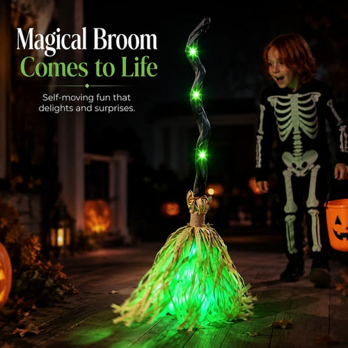 ⭐🧹 Animated Moving Witch Broom – Light, Sound & Motion Halloween Decor 👻