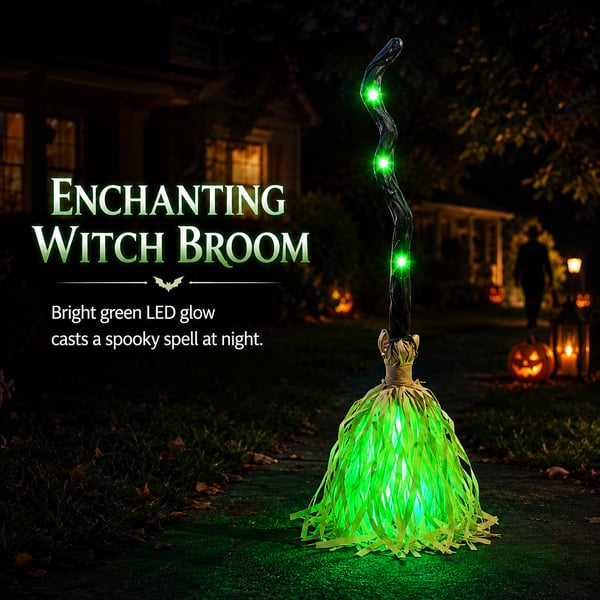⭐🧹 Animated Moving Witch Broom – Light, Sound & Motion Halloween Decor 👻