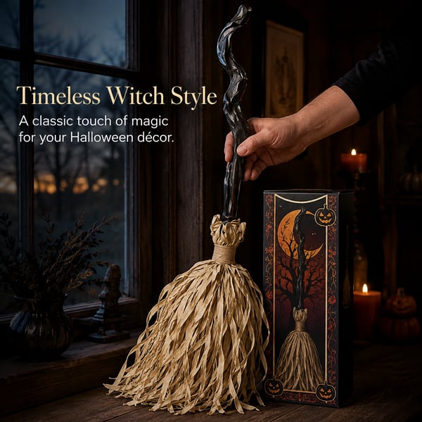 ⭐🧹 Animated Moving Witch Broom – Light, Sound & Motion Halloween Decor 👻
